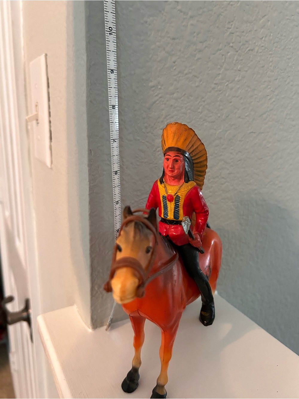 1950’s Vintage Painted Native American Rider on Horse - Red & Orange